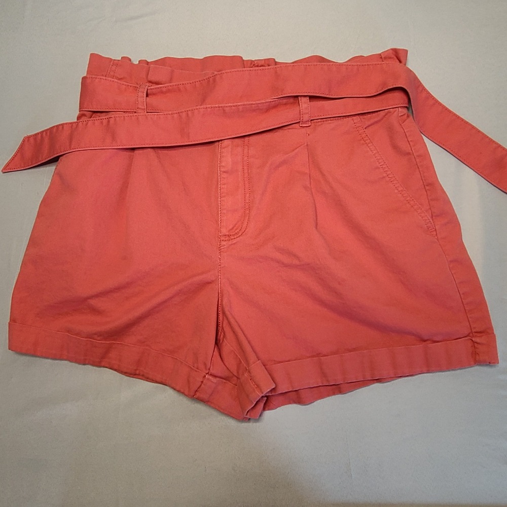LOFT Paperbag Waist Shorts Womens 10 Coral‎ Pink Belted High Rise Cotton Twill